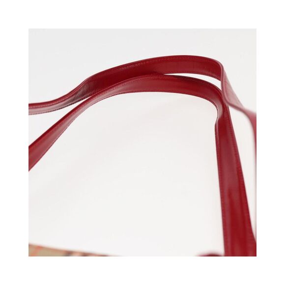 Pre Loved Burberry Red Leather Trim Tote Beige Check Pattern Women Tote Bags - Picture 8 of 8